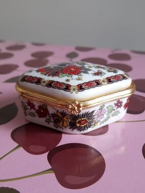 * 2 for $20* Mid Century Limoges Style Trinket Box Porcelain with Gold Accent